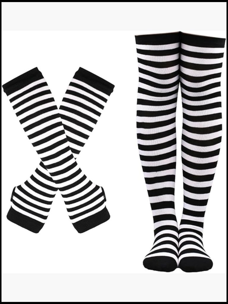 Knee High Socks Arm Warmers Fingerless Gloves Set Cosplay Costume Accessory